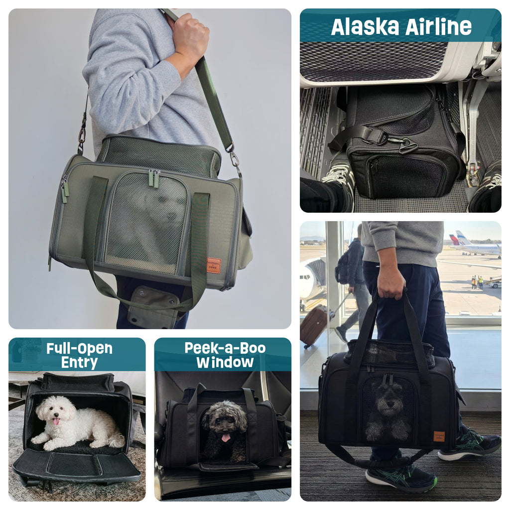 Airline-Compliant Expandable Pet Carrier - MOSS GREEN