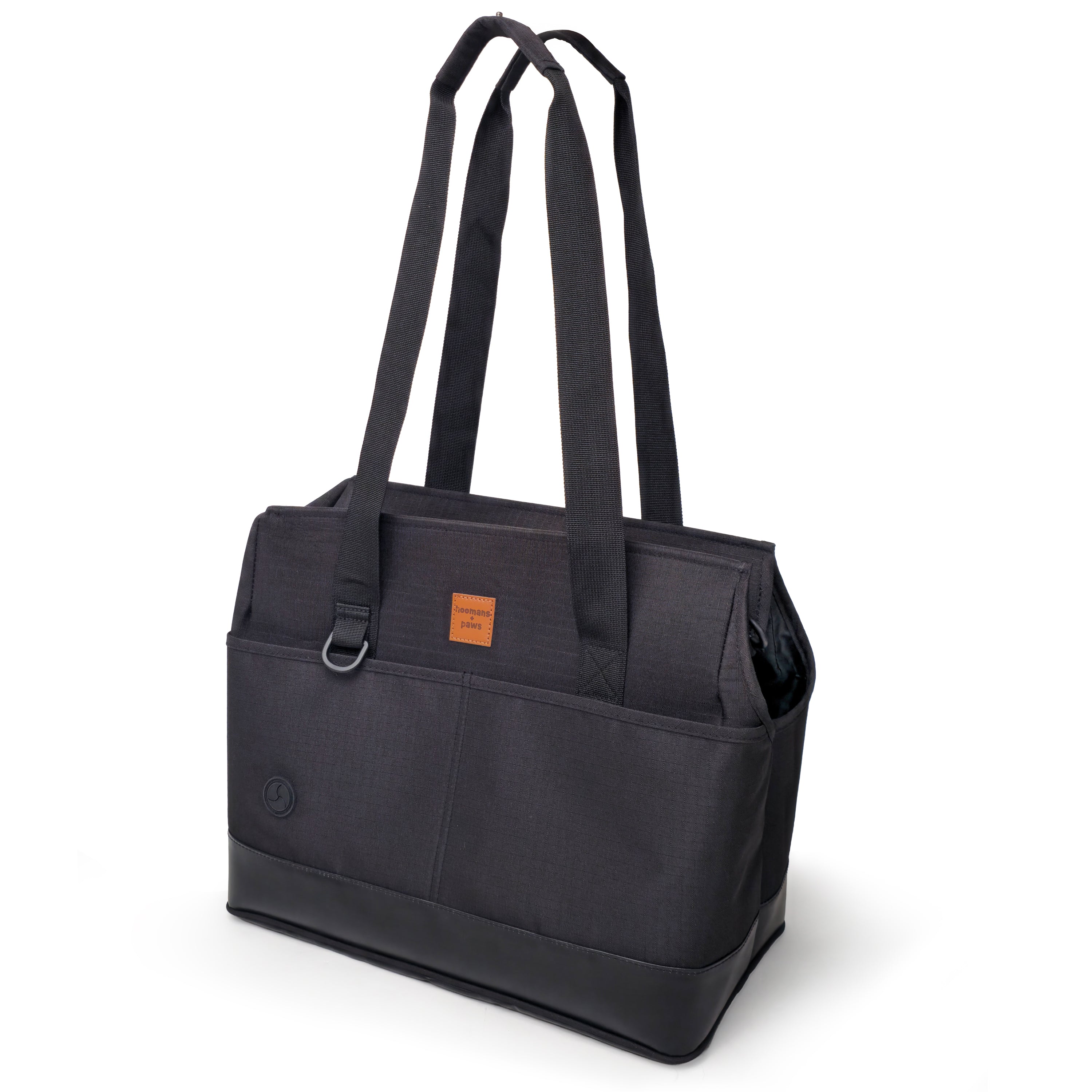 Ripstop Pet Tote Carrier with Plush Pad, Interior Leash & Travel Pockets - BLACK