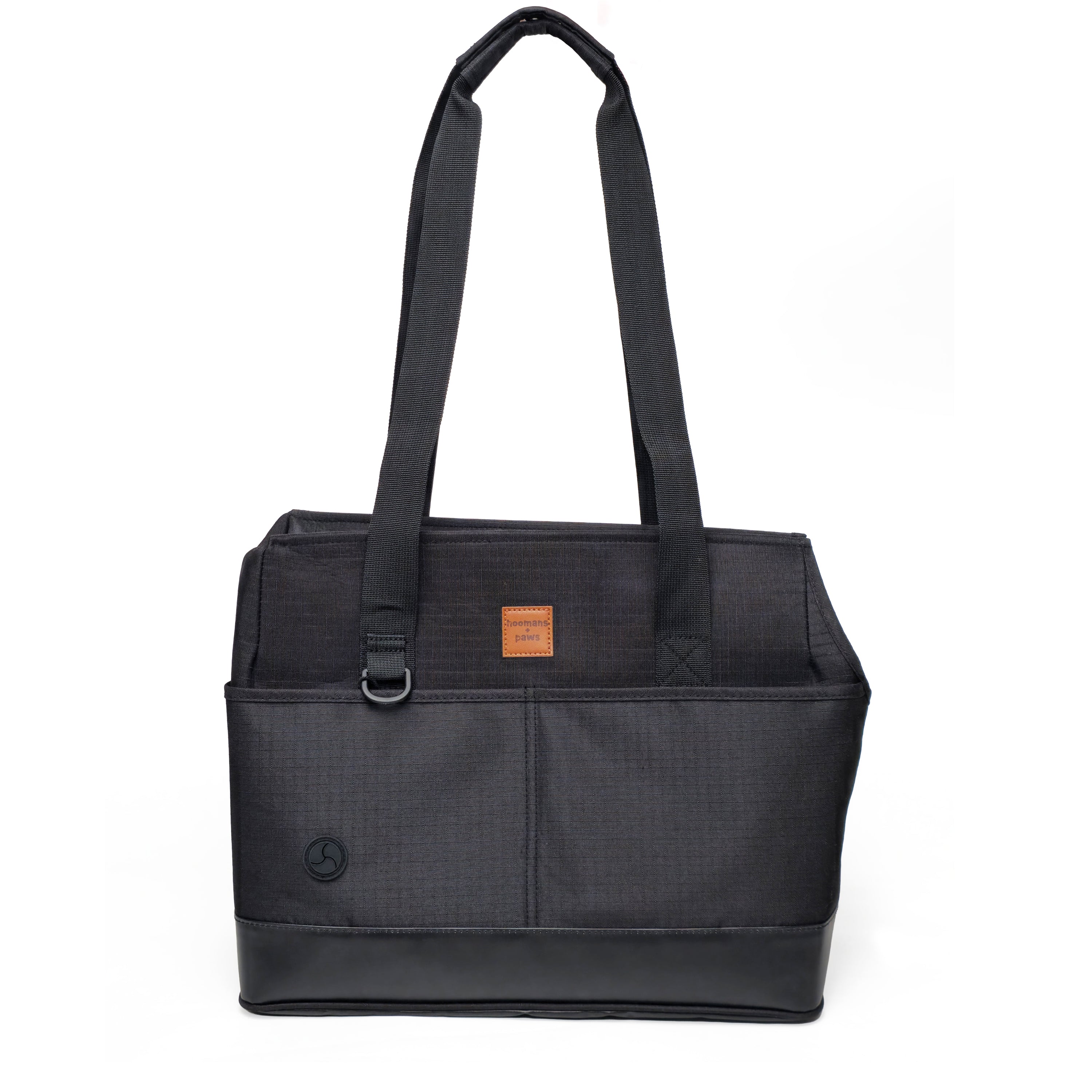 Ripstop Pet Tote Carrier with Plush Pad, Interior Leash & Travel Pockets - BLACK