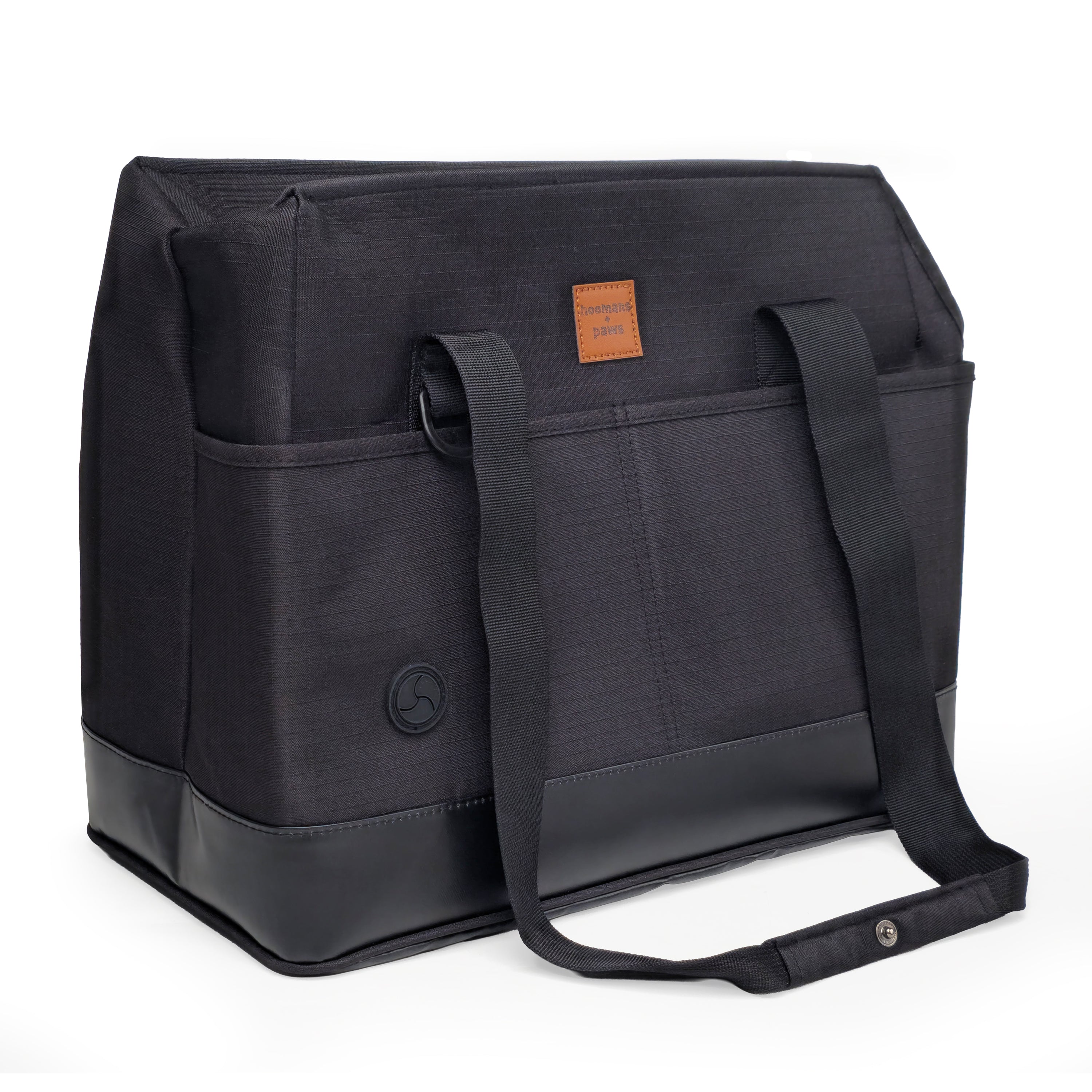 Ripstop Pet Tote Carrier with Plush Pad, Interior Leash & Travel Pockets - BLACK