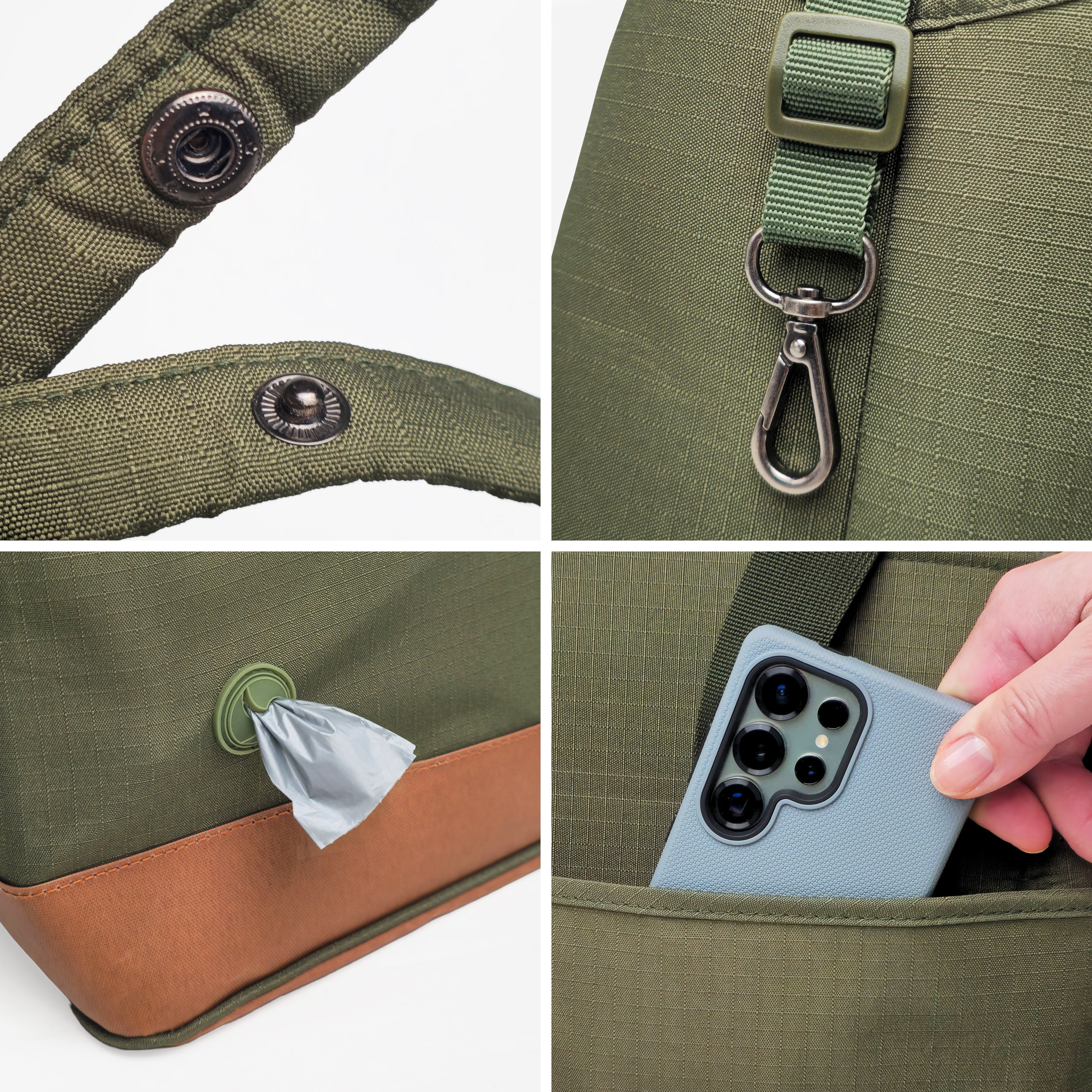 Ripstop Pet Tote Carrier with Plush Pad, Interior Leash & Travel Pockets - MOSS GREEN