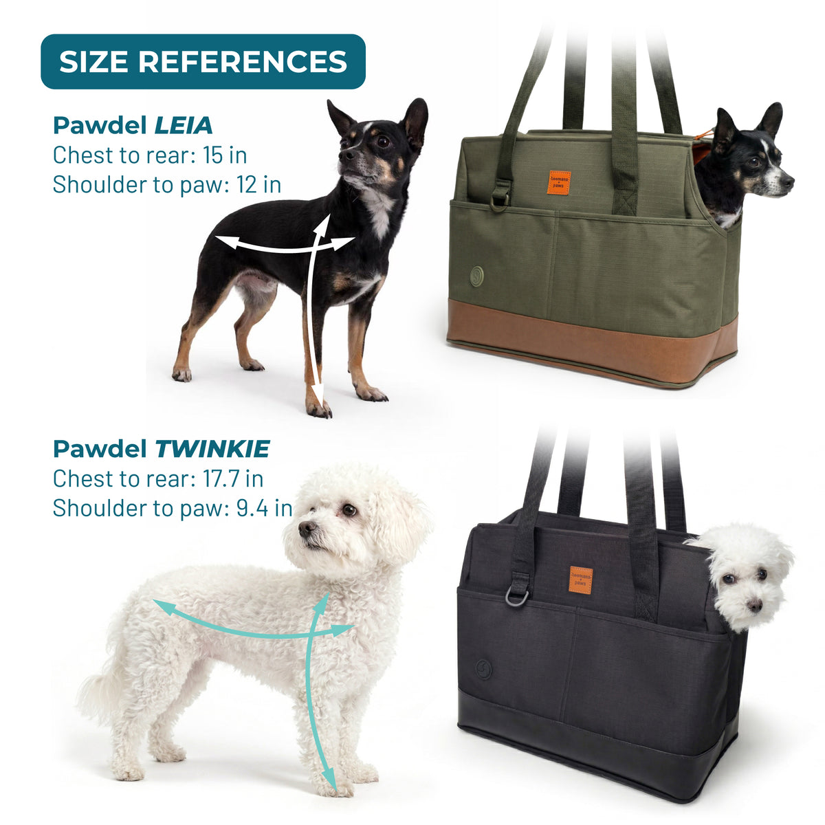 Moss green tote bag carrier size referencers