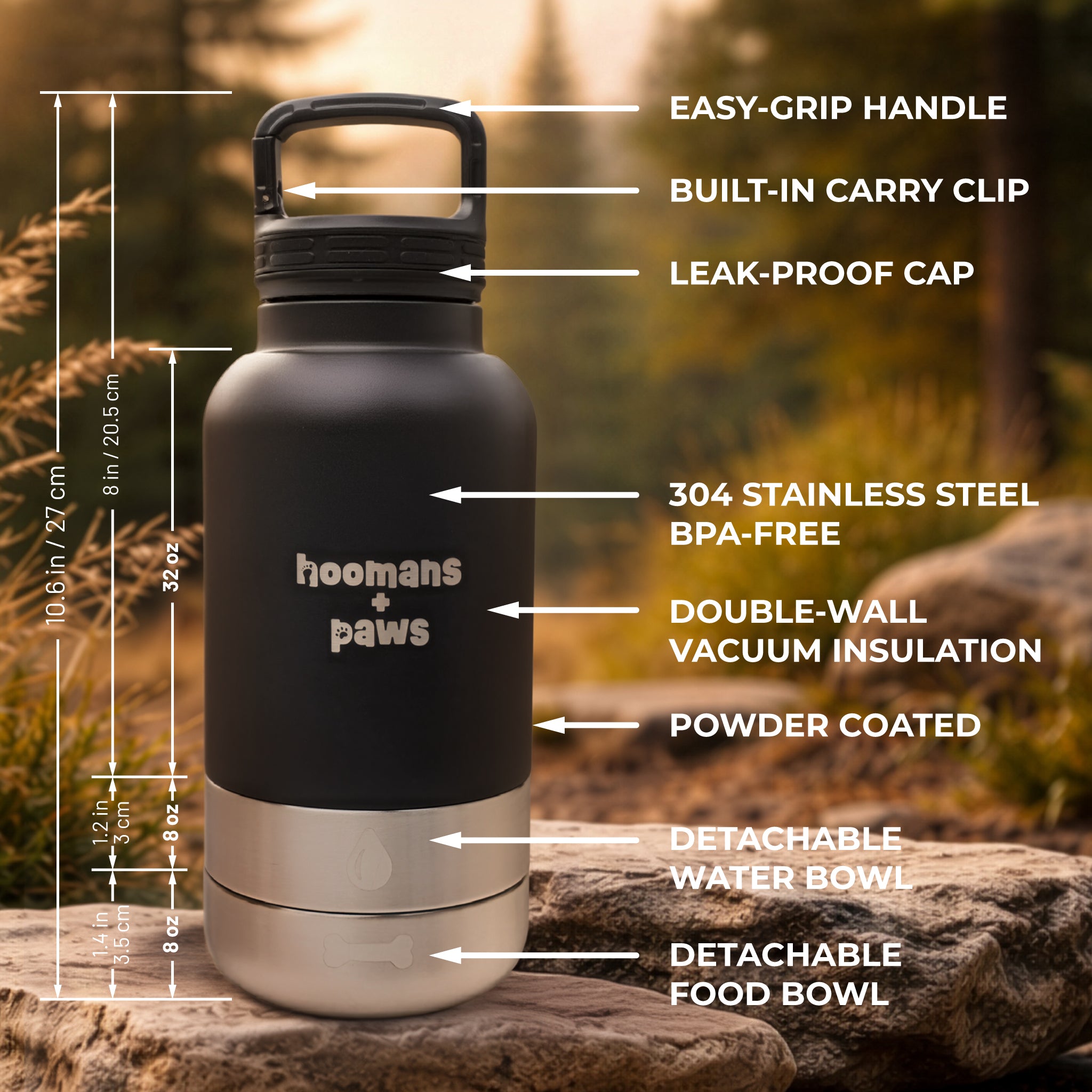 3-in-1 Travel Water Bottle - BLACK
