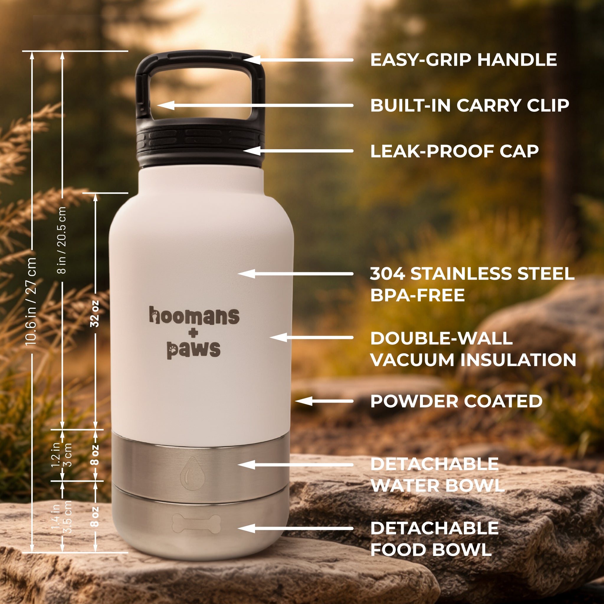 3-in-1 Travel Water Bottle - WHITE